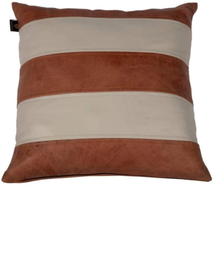 NOORA 100% Lambskin Leather Tan & Beige Pillow Cover, Decorative Throw Cover For Living Room, Bio Color Designer Cover YK89