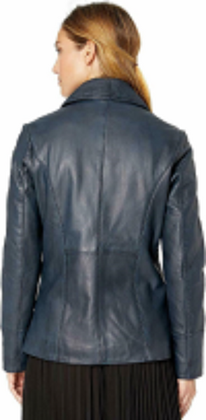 NOORA Womens Lambskin Navy Blue Leather Jacket Motorcycle Slim fit Biker Jacket With Zipper Closure YK064