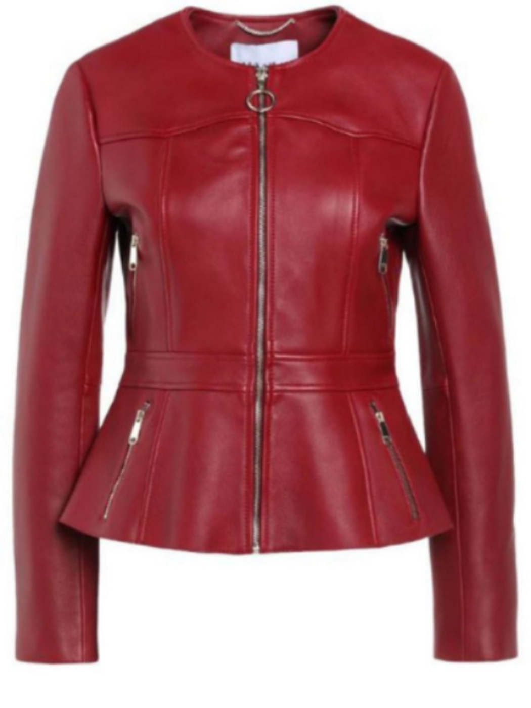 NOORA Womens Lambskin Red Leather Jacket Motorcycle Jacket, Blood Red Collarless Jacket, VALINTINE Jacket YK053