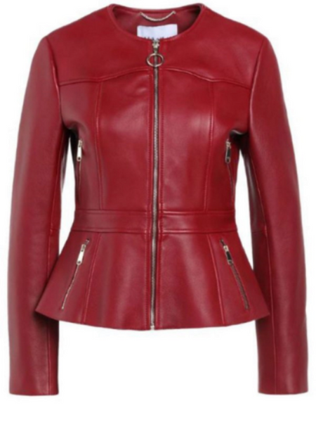 NOORA Womens Lambskin Red Leather Jacket Motorcycle Jacket, Blood Red Collarless Jacket, VALINTINE Jacket YK053