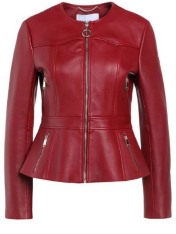 NOORA Womens Lambskin Red Leather Jacket Motorcycle Jacket, Blood Red Collarless Jacket, VALINTINE Jacket YK053
