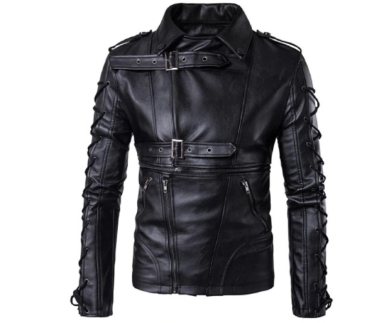 NOORA New Men's Fashion Vintage Cafe Racer Lace Up Leather Jacket Black Shiny Lambskin Leather Belted Jacket YK031