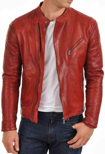 Noora Men's Lambskin  Red Leather Biker Jacket With Branded YKK Zipper| Han Solo Red Biker Leather Jacket SU67
