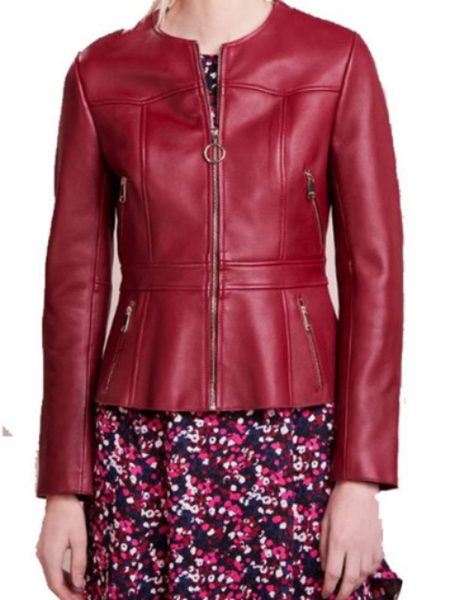 NOORA Womens Lambskin Red Leather Jacket Motorcycle Jacket, Blood Red Collarless Jacket, VALINTINE Jacket YK053