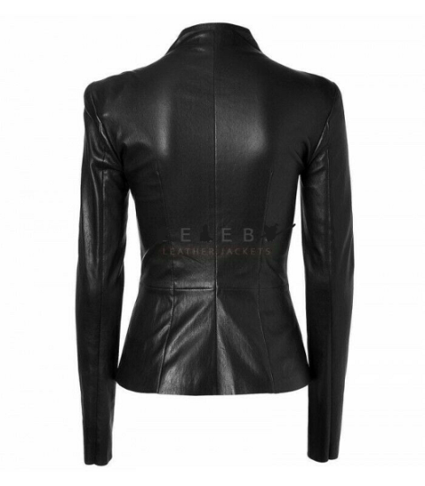 NOORA Womens Lambskin Black Leather Jacket Pleated Fashion Jacket With Zipper Closure | Slim Fit Jacket for Halloween YK065