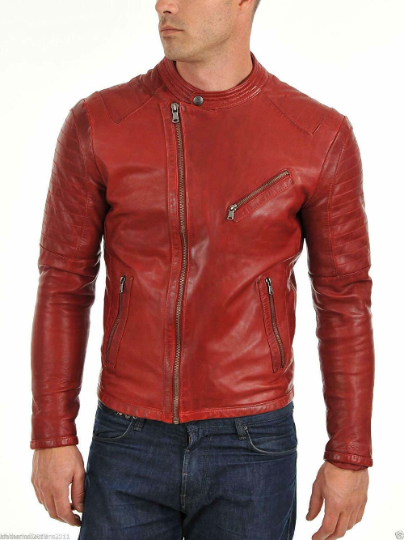 Noora Men's Lambskin  Red Leather Biker Jacket With Branded YKK Zipper| Han Solo Red Biker Leather Jacket SU67