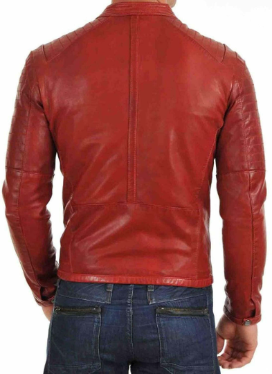 Noora Men's Lambskin  Red Leather Biker Jacket With Branded YKK Zipper| Han Solo Red Biker Leather Jacket SU67