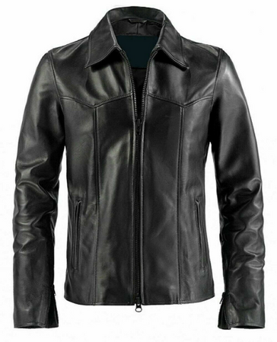 NOORA Men's Lambskin Black Leather Biker Quilted Jacket With Zipper & Pocket | Snap On Collar | Belted Jacket