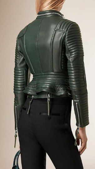 NOORA Women Lambskin olive Green Leather Jacket, Stylish Motorcycle Jacket, Flare With Quilted Designer YK077