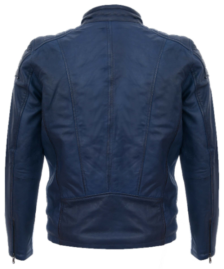 Noora Mens Lambskin Leather Blue Biker Racer Quilted Leather Jacket With YKK Zipper |  Blue Leather Jacket SU0148