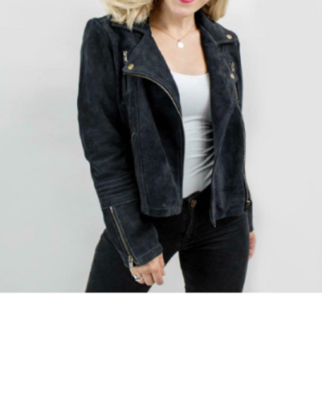 NOORA Womens Lambskin Navy Blue Suede Leather Jacket With Zipper, Western Style Biker suede jacket YK068