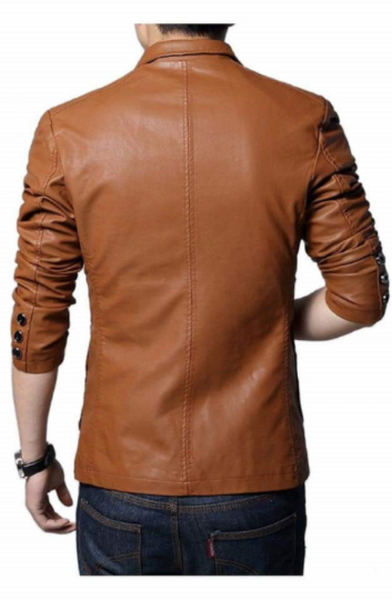 Noora Men's Lambskin Leather Tan Brown Formal Meeting Wear Blazer With Two Button Designer Office Wear Formal Blazer  SU0913