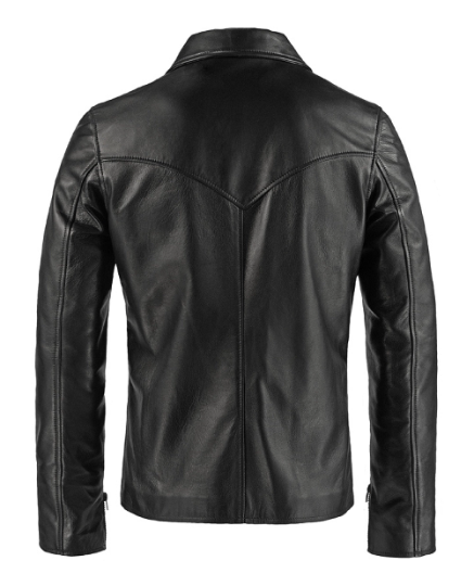 NOORA Men's Lambskin Black Leather Biker Quilted Jacket With Zipper & Pocket | Snap On Collar | Belted Jacket