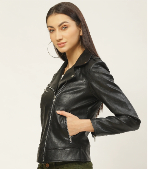 Noora New Women's 100%  Real Lambskin Leather BLACK BIKER JACKET With Zipper & Pocket YK01