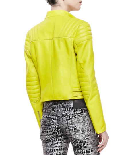 Noora Lambskin Leather Designer Women neon lemon yellow, Fluorescent green Leather Jacket  soft Lime Yellow Jacket-YK28