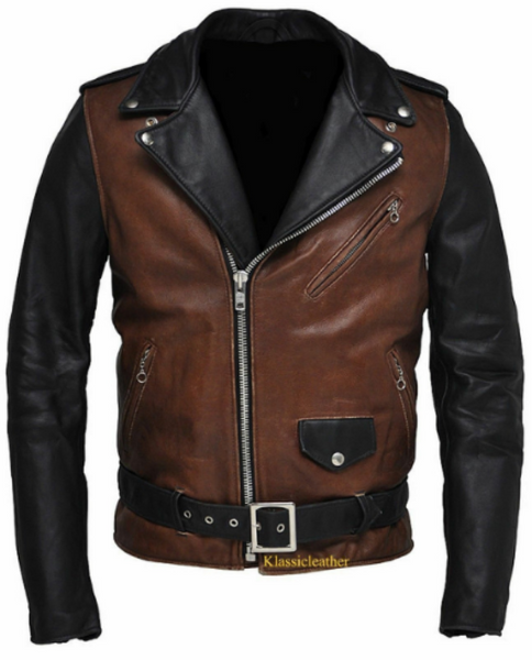 Noora Men's Lambskin Leather Black & Dark  Brown Combination Quilted Jacket With  Zipper & Pocket |  Café Racer Leather Jacket rt147