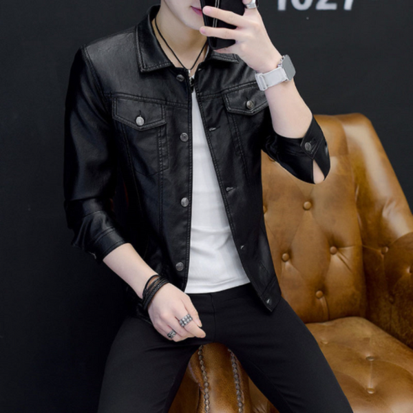 NOORA Mens Lambskin Shiny Black Leather Shirt Style Jacket | Casual Party Shirt  YK078