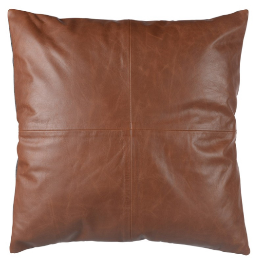 NOORA 100% Lambskin leather pillow cover, Square Dark Tan Brown Leather Pillow Cover, Living Decor,Throw Cover YK80