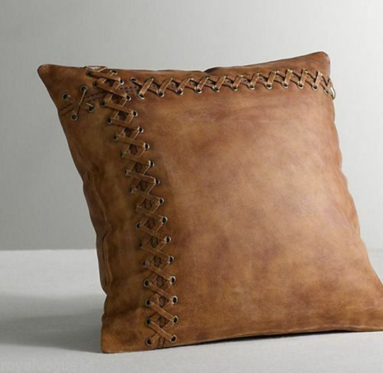 NOORA Lambskin leather pillow cover, Square Soft Brown tan Designer Cushion, Housewarming, Throw Cover YK92