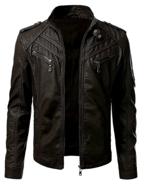 Noora Mens Brown Quilted Biker Leather Jacket With YKK Zipper & Pocket|