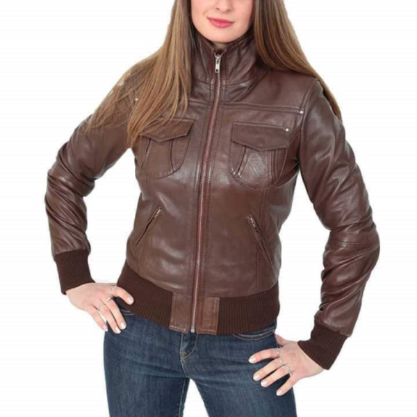 Women's Dark Brown Biker Jacket | Noora International