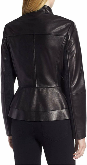 NOORA New Womens Lambskin Glossy Black Leather jacket | Designer Flare Motorcycle Jacket YK058