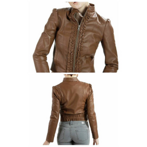 Noora Ladies Lambskin Brown Leather Jacket, Stylish Party Wear Jacket & Designer Attractive Jacket YK072