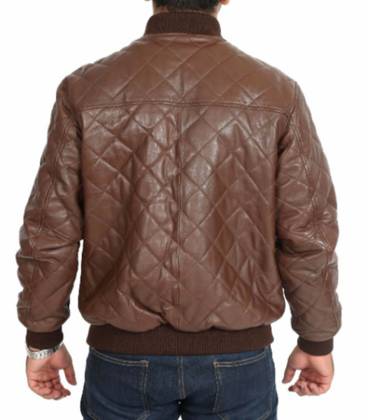 NOORA Mens Biker Motorcycle Brown Leather Jacket High quality Quilted Bomber Biker SU0432