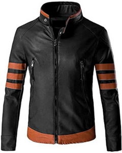 Noora Mens Lambskin Leather Black Jacket With Brown Strips Leather Jacket| Black And Brown Leather Jacket |RT456