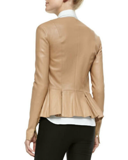 NOORA New Womens Lambskin Beige Leather Jacket | Outfit Glossy Leather Jacket | Vintage Leather Dress YK079