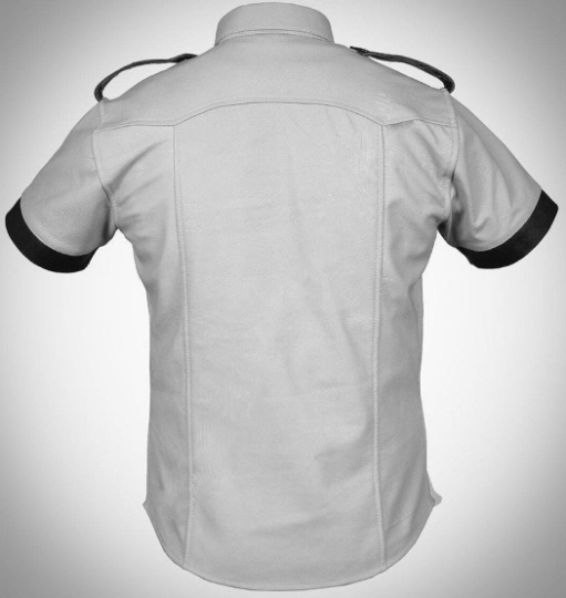 Noora Men's White & Black Combination Police  Leather Shirt With Snap| Military Shirt SU072