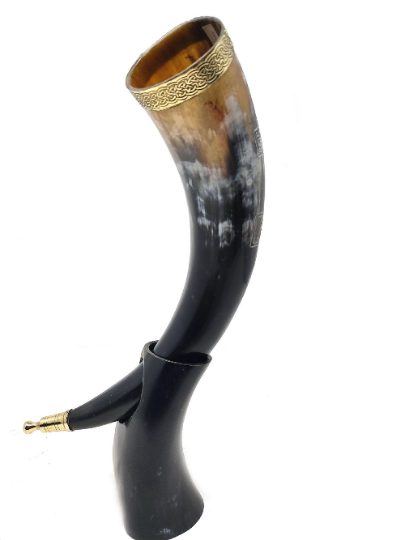 Handcrafted Viking Drinking Horn Goblet Natural Horn BEER MUG | Cup for Ale, Beer, Wine | 100% Leak Free | With Horn Stand For Halloween Gift YK04