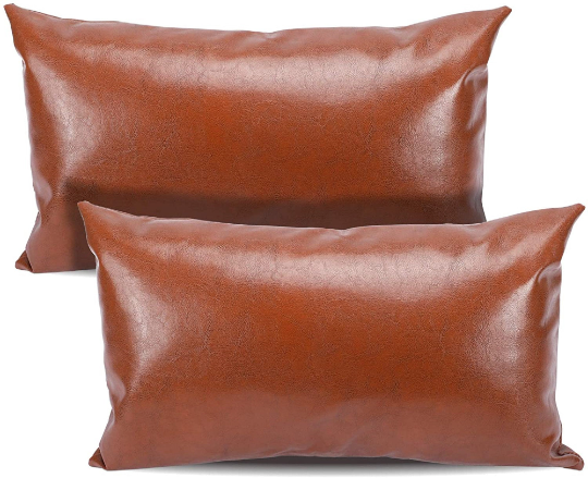 Noora 100% Real Lambskin Leather Cushion Cover, Brown Rectangle Pillow Cover, Home Decor, Decorative Accent YK85