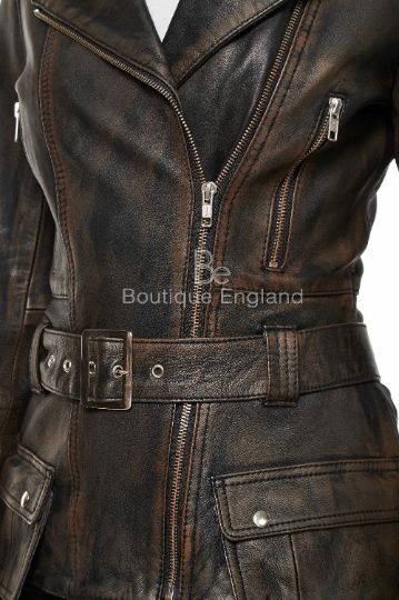 NOORA New Womens Lambskin Black Leather Jacket, Vintage Style Jacket, Biker Slim Fit Belted Designer Jacket YK074