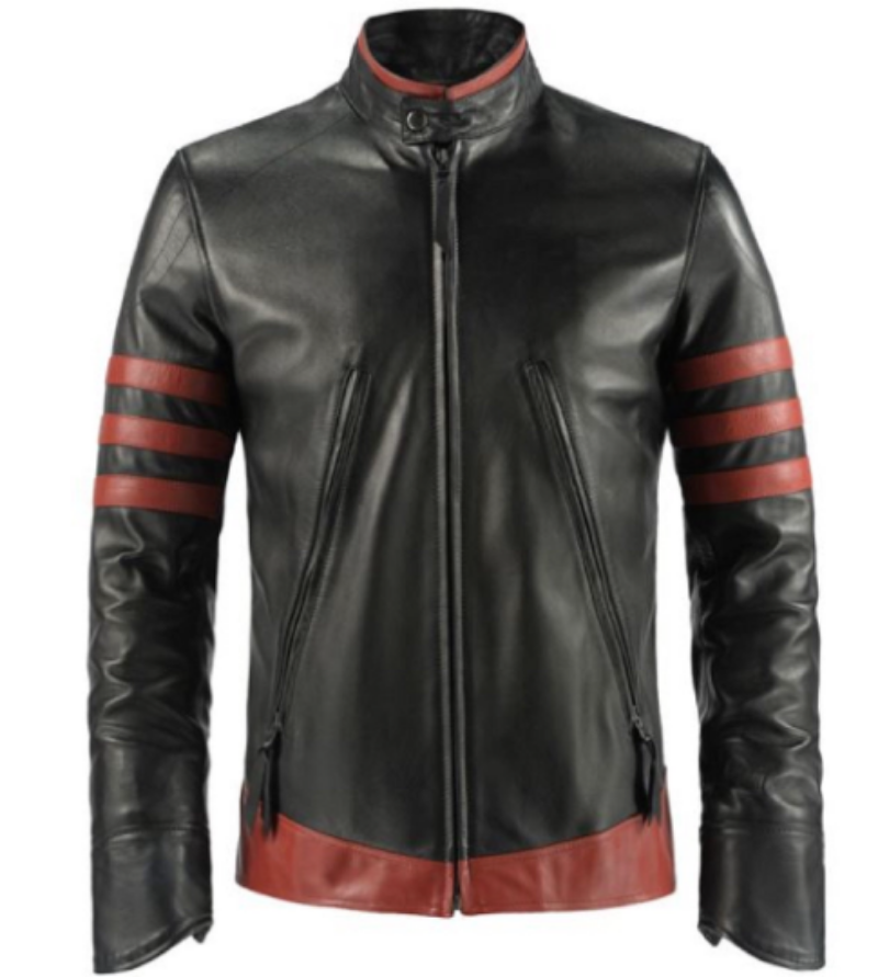 Noora Mens Black Jacket With Brown Strips Biker Leather Jacket| Color Block Leather Jacket | Wolverine Black  Leather Jacket SU0853
