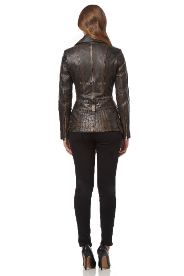 NOORA New Womens Lambskin Black Leather Jacket, Vintage Style Jacket, Biker Slim Fit Belted Designer Jacket YK074