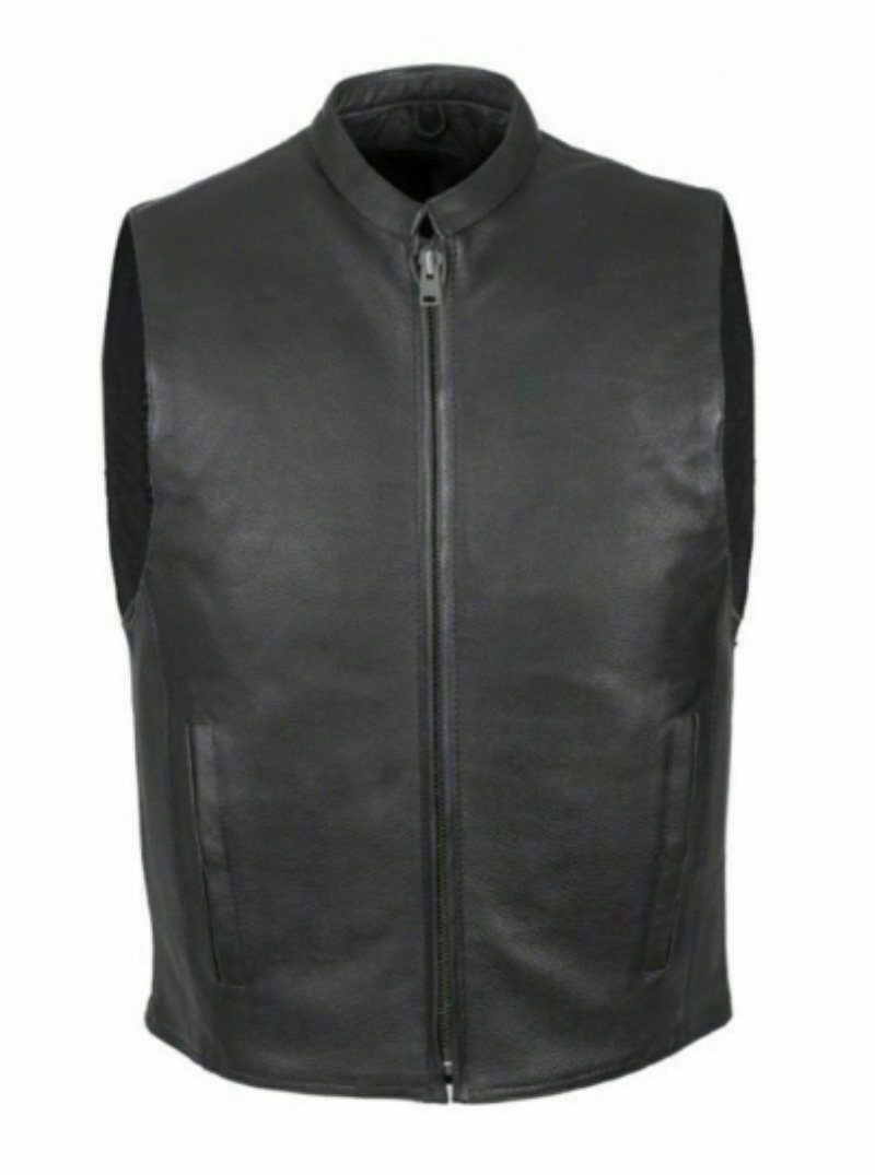NOORA Black  Classic Waist Coat For Men Lambskin Leather Sleeveless Biker Waist Coat With Pocket | SU080