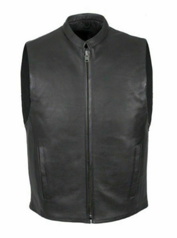 NOORA Black  Classic Waist Coat For Men Lambskin Leather Sleeveless Biker Waist Coat With Pocket | SU080