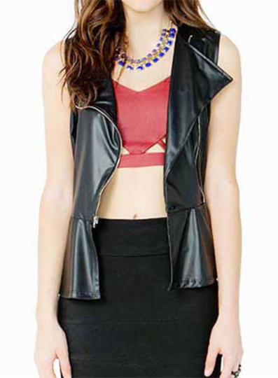 NOORA New Womens Lambskin Shiny Black Leather Jacket | Flare Top Dress With Zipper Jacket YK082