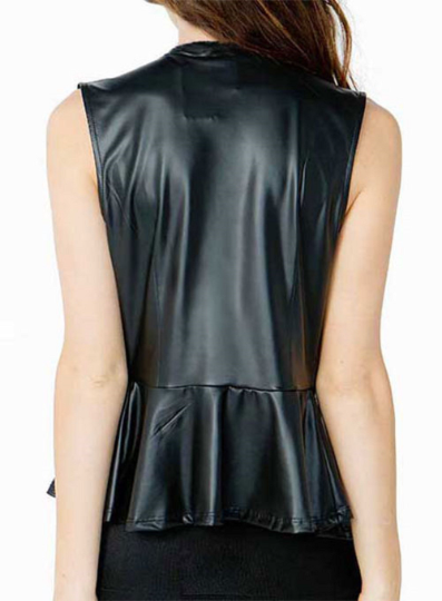 NOORA New Womens Lambskin Shiny Black Leather Jacket | Flare Top Dress With Zipper Jacket YK082