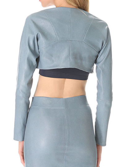 Noora Women's Lambskin Cropped Carolina Blue Leather Jacket | Biker Motorcycle Slim Fit Jacket For Halloween YK083