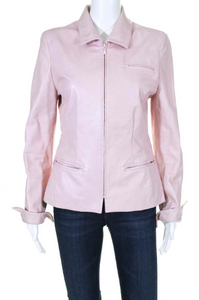 Noora  Women Lambskin Leather jacket Motorcycle Baby Pink Leather Jacket, Shirt Style Casual Jacket With Zipper