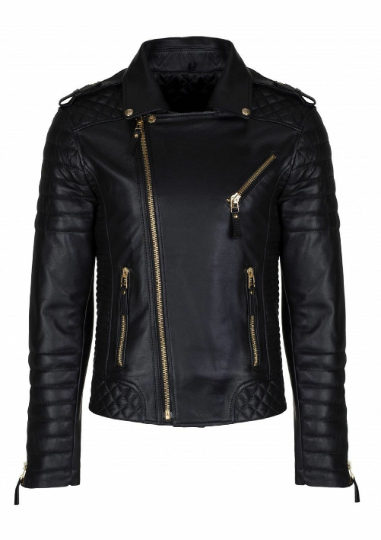 Noora New Men's Black Lambskin Leather Biker Jacket With Zipper & Shoulder Strap Designer Quilted Jacket SU45