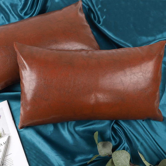 Noora 100% Real Lambskin Leather Cushion Cover, Brown Rectangle Pillow Cover, Home Decor, Decorative Accent YK85