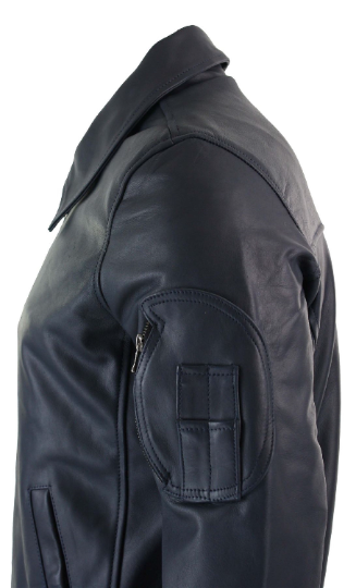 Noora Mens Navy Blue Bomber Leather Jacket With Branded YKK Zipper | Blue Biker Racer Rib & Hand Pocket Leather Jacket  | SU081