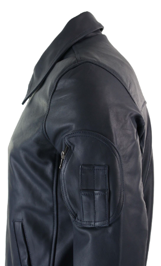 Noora Mens Navy Blue Bomber Leather Jacket With Branded YKK Zipper | Blue Biker Racer Rib & Hand Pocket Leather Jacket - RT467
