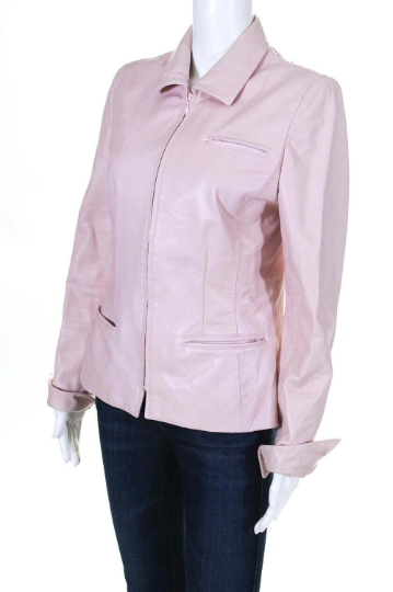 Noora  Women Lambskin Leather jacket Motorcycle Baby Pink Leather Jacket, Shirt Style Casual Jacket With Zipper