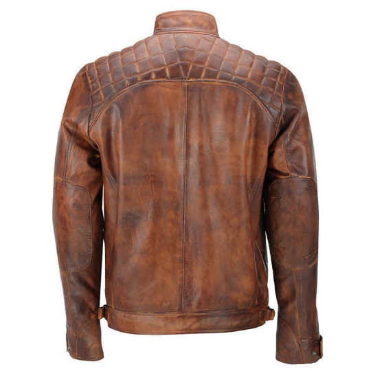 NOORA Real Brand New Men's Handmade Biker Motorcycle Café Racer Distressed Brown Leather Jacket for Halloween SU0132