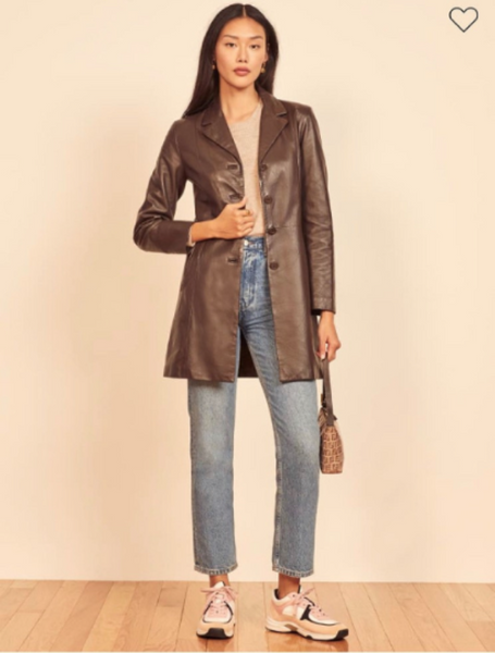 Noora Ladies 100% Real Lambskin Leather Shiny BLAZER Jacket For MEETINGS Brown Blazer Jacket YK29