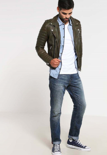 Noora New Men's Lambskin Leather Olive Green Quilted Biker Jacket With Zipper & Pocket  Designer